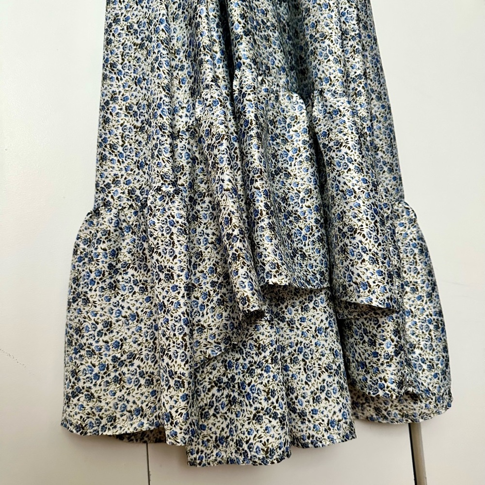 Zara Blue and White Floral Halter Satin Maxi Dress with High Low Hem Size S - Picture 6 of 8